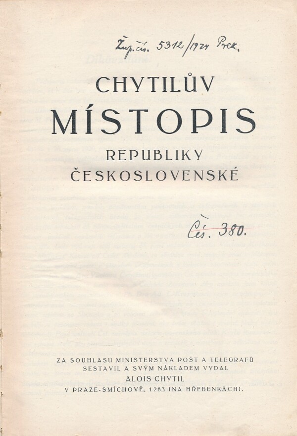 Alois Chytil: CHYTILŮV MÍSTOPIS REPUBLIKY ČESKOSLOVENSKÉ