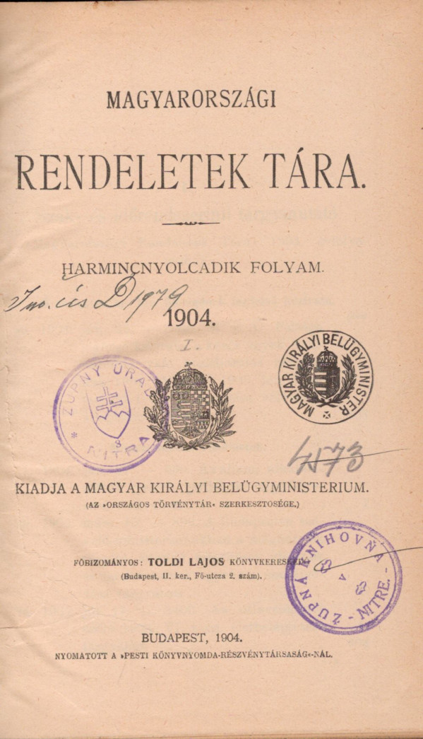 MAGYARORSZÁGI RENDELETK TÁRA 1904