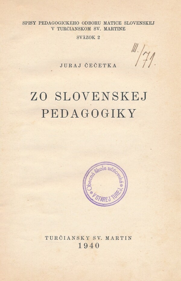 Juraj Čečetka: ZO SLOVENSKEJ PEDAGOGIKY