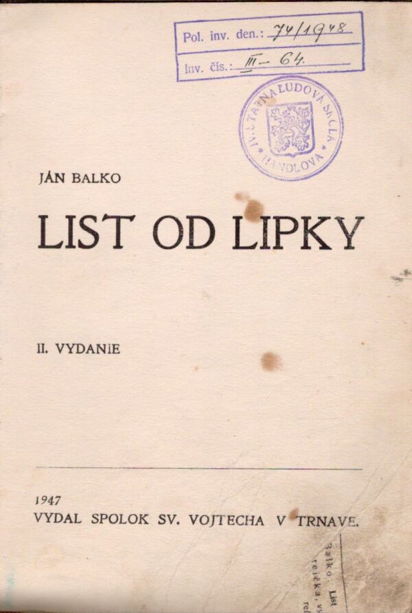 Ján Balko: LIST OD LIPKY