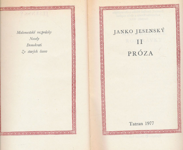 Janko Jesenský: Janko Jesenský II. - Próza