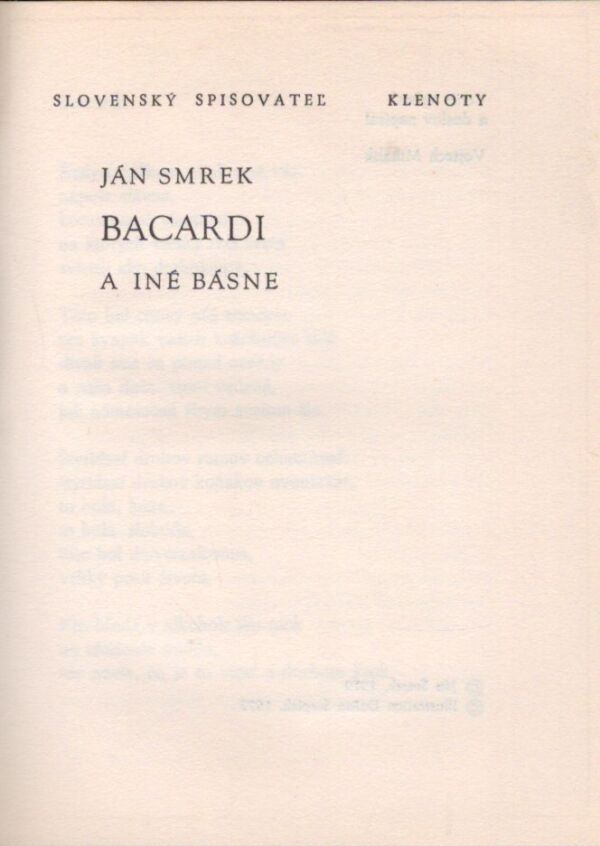 Ján Smrek: BACARDI A INÉ BÁSNE