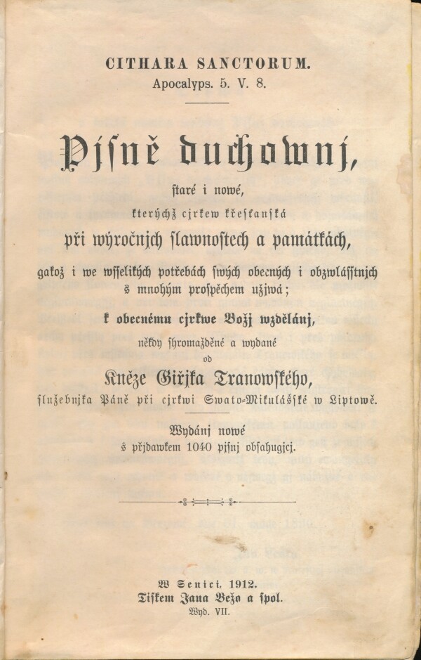 Jiřík Tranowský: PÍSNĚ DUCHOWNÍ STARÉ I NOWÉ