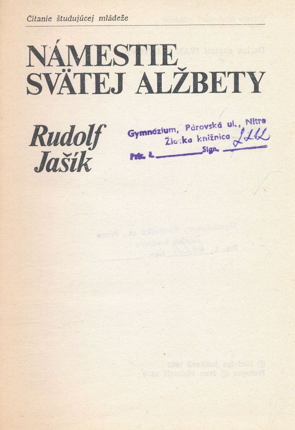 Rudolf Jašík: Námestie sv. Alžbety