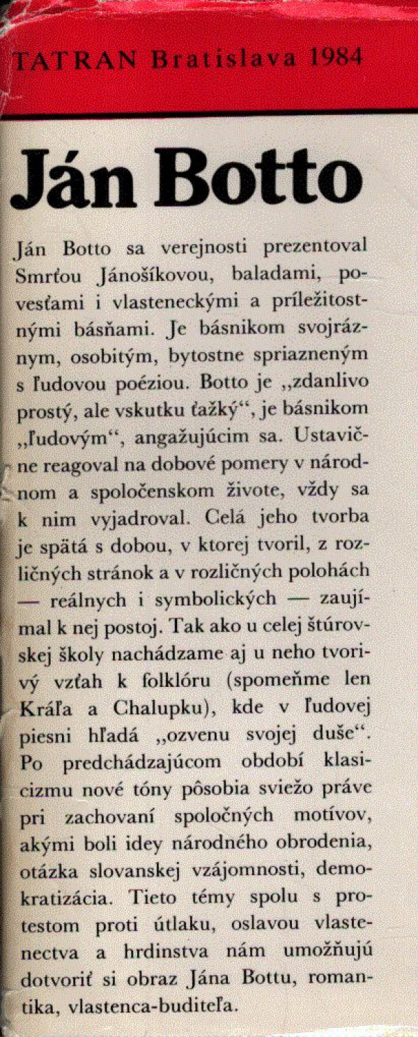 Ján Botto: SMRŤ JÁNOŠÍKOVA
