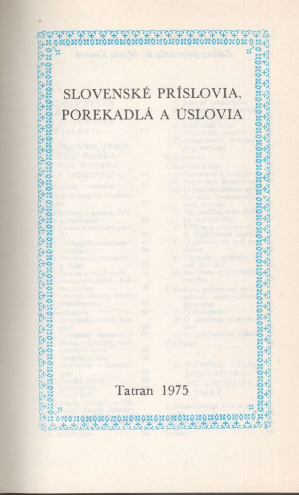 Adolf Peter Záturecký: SLOVENSKÉ PRÍSLOVIA, POREKADLÁ A ÚSLOVIA