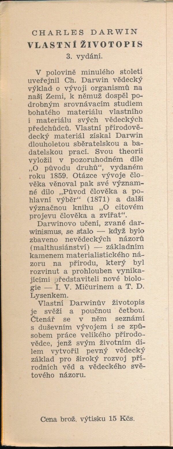 Charles Darwin: VLASTNÍ ŽIVOTOPIS