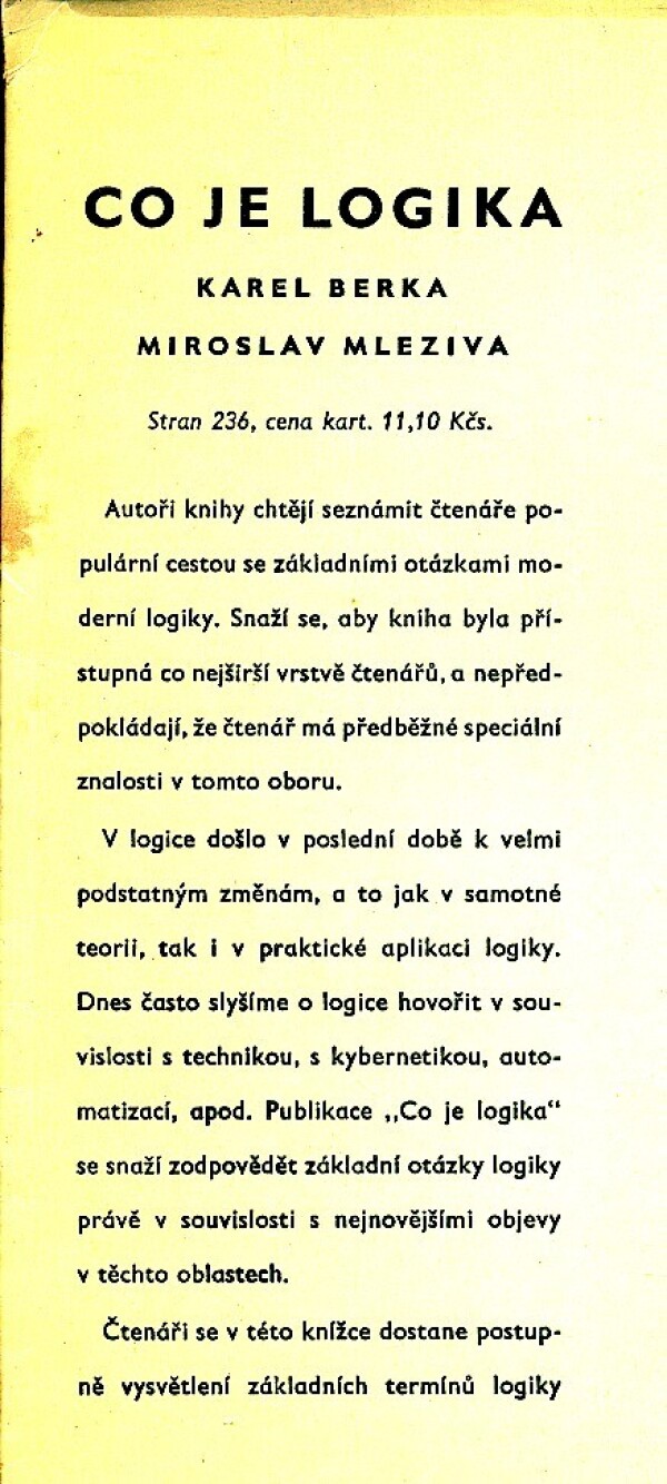 Karel Berka, Miroslav Mleziva: CO JE LOGIKA