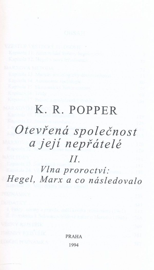 Karl Popper: OTEVŘENÁ SPOLEČNOST A JEJÍ NEPŘÁTELÉ II