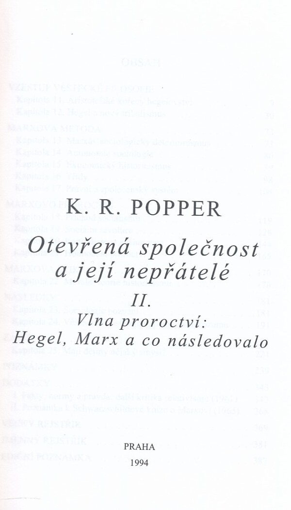 Karl Popper: OTEVŘENÁ SPOLEČNOST A JEJÍ NEPŘÁTELÉ II