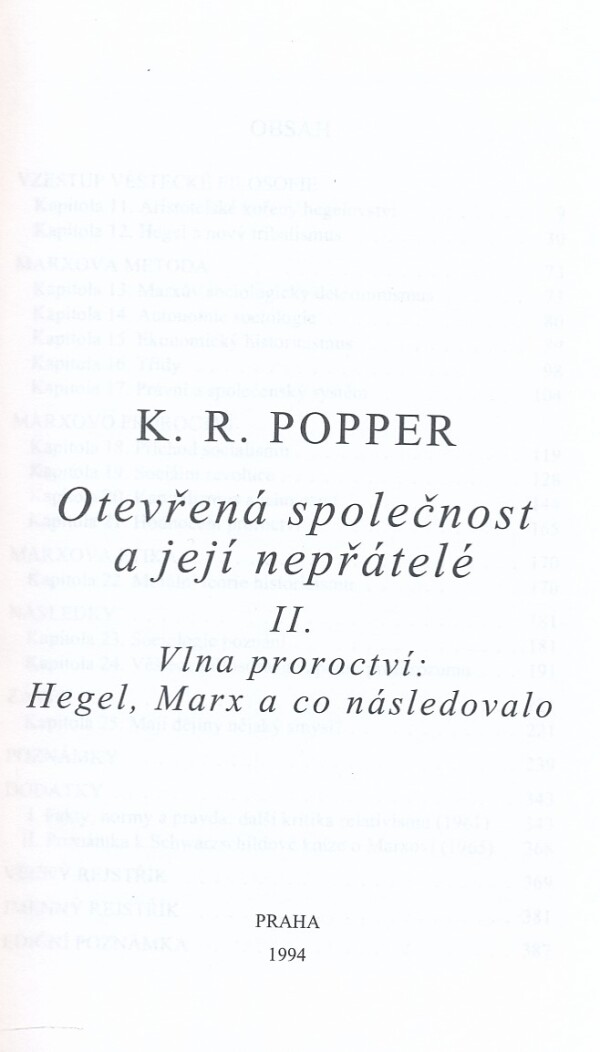 Karl Popper: OTEVŘENÁ SPOLEČNOST A JEJÍ NEPŘÁTELÉ II