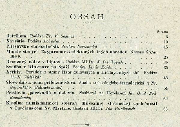 SBORNÍK MUSEÁLNEJ SLOVENSKEJ SPOLOČNOSTI R.XV. SV.I,II 1910