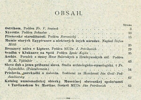 SBORNÍK MUSEÁLNEJ SLOVENSKEJ SPOLOČNOSTI R.XV. SV.I,II 1910