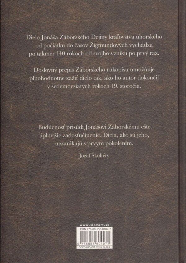 Jonáš Záborský: DEJINY KRÁĽOVSTVA UHORSKÉHO
