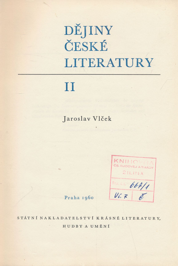 Jaroslav Vlček: Dějiny české literatury II