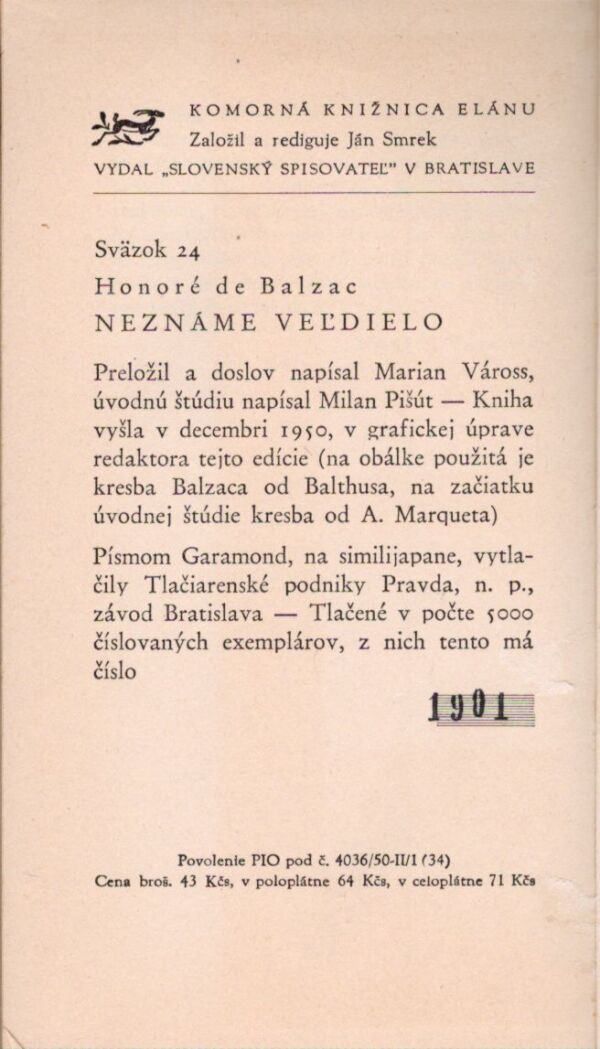 Honoré de Balzac: NEZNÁME VEĽDIELO