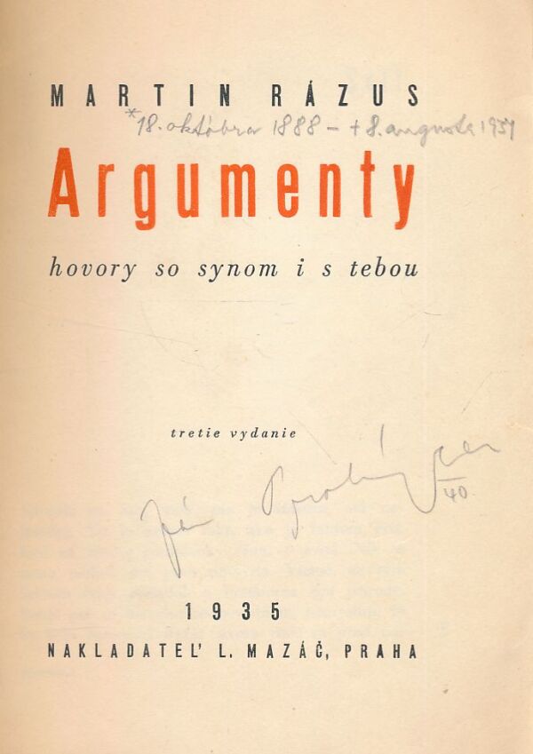 Martin Rázus: ARGUMENTY - HOVORY SO SYNOM I S TEBOU