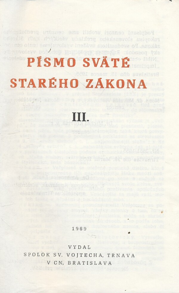 PÍSMO SVÄTÉ - STARÝ ZÁKON III.
