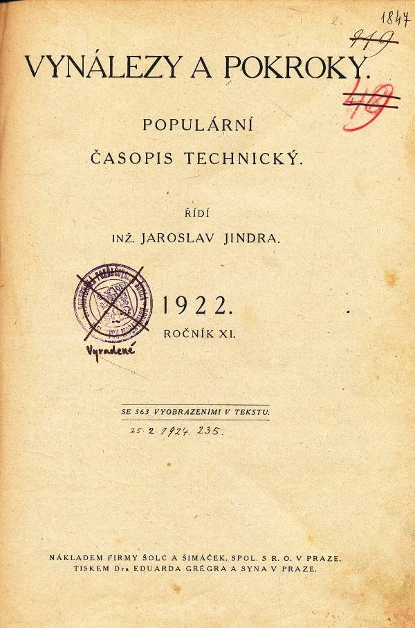 VYNÁLEZY A POKROKY - ROČNÍK XI. - 1922