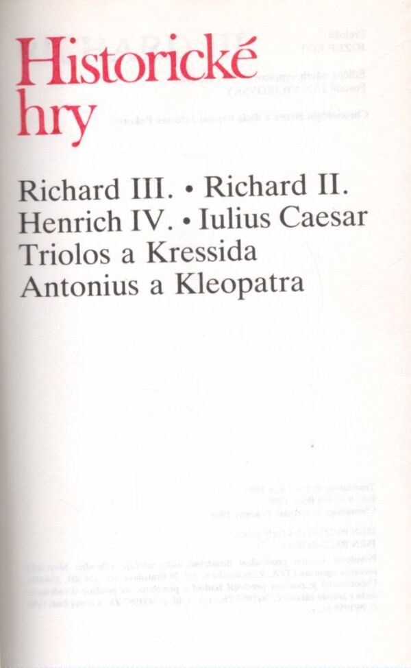 William Shakespeare: HISTORICKÉ HRY