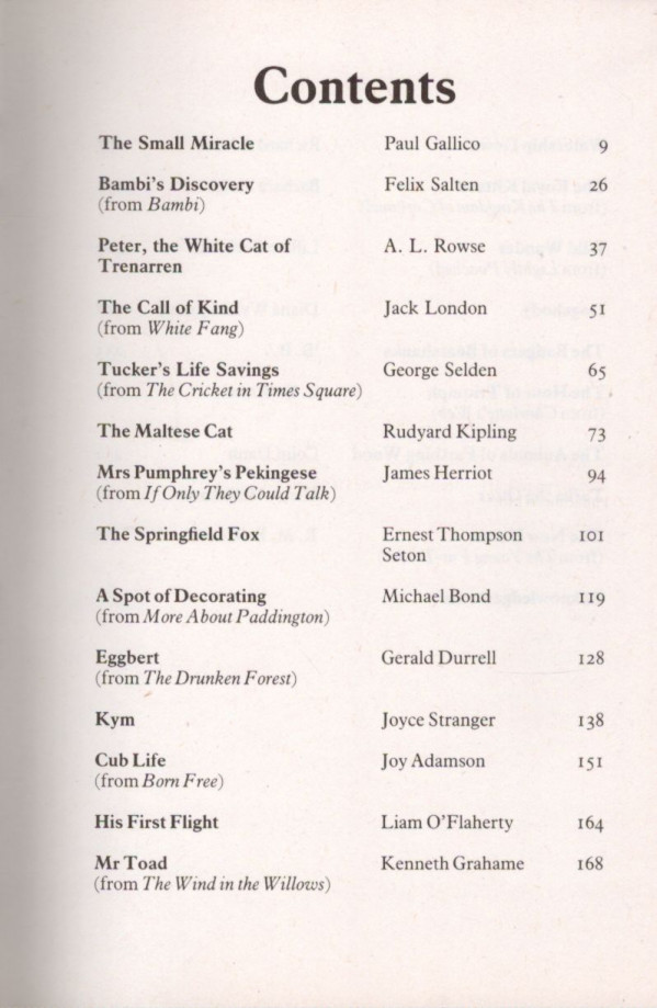 Richard Adams, Paul Gallico, Joy Adamson, Rudyard Kipling: ANIMAL STORIES