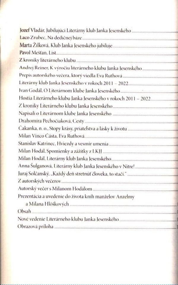 TRIDSAŤ ROKOV LITERÁRNEHO KLUBU JANKA JESENSKÉHO V NITRE