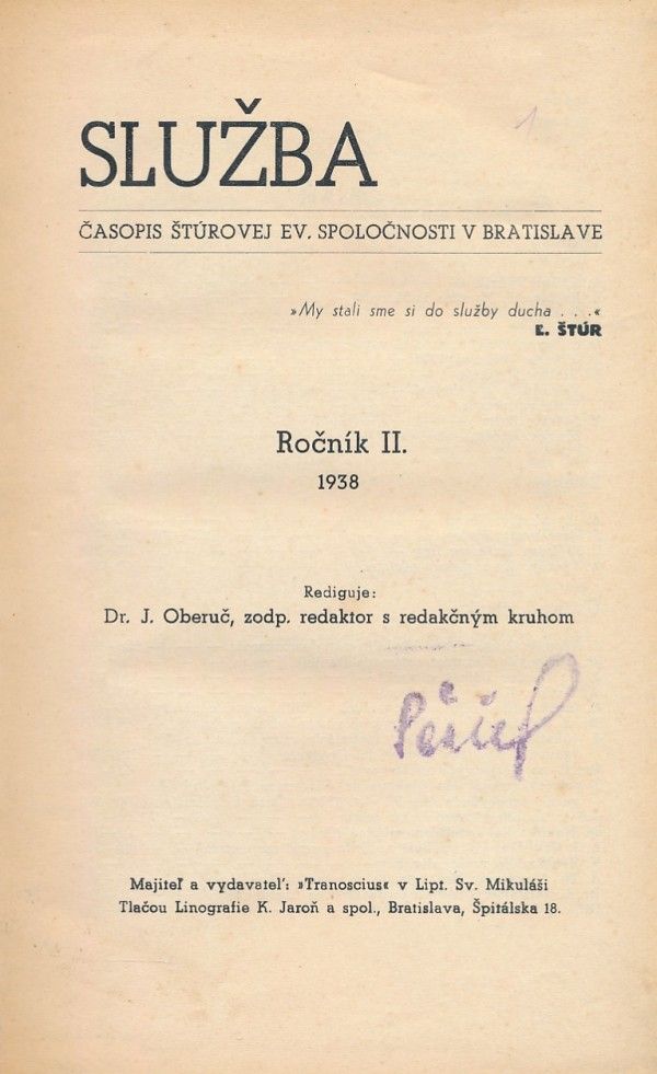 SLUŽBA - ROČNÍK II. 1938
