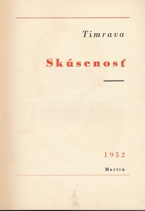 Timrava: SKÚSENOSŤ