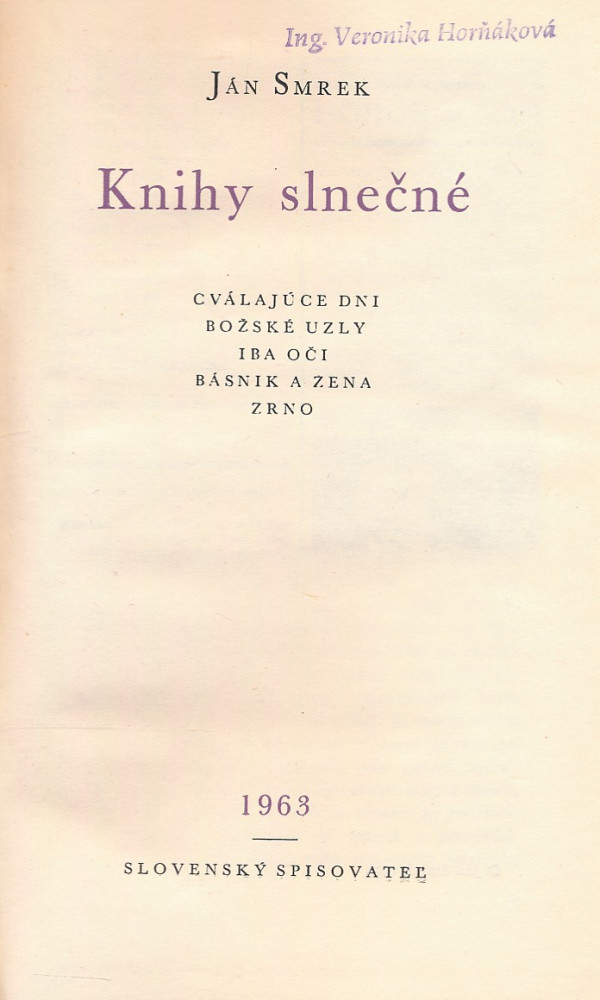 Ján Smrek: KNIHY SLNEČNÉ