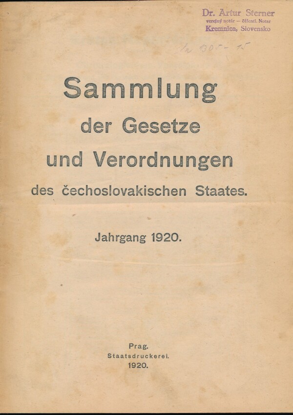 SAMMLUNG DER GESETZE UND VERORDNUNGEN DES ČECHOSLOVAKISCHEN STAATES