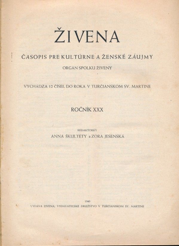 ŽIVENA 1940 - ROČNÍK XXX.