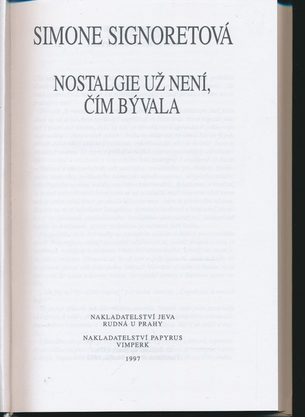 Simone Signoretová: Nostalgie už není, čím bývala