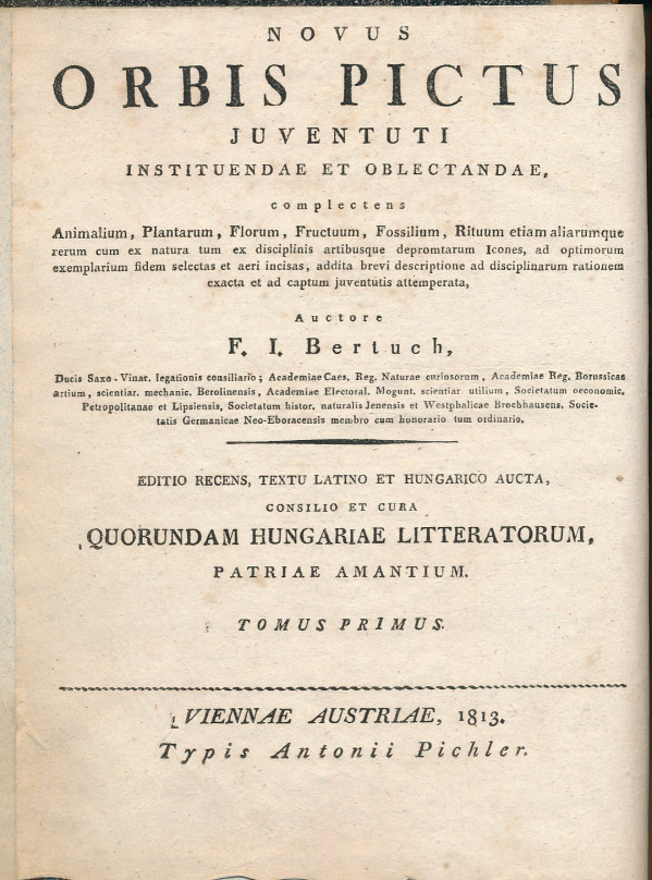 F.I. Bertuch: NOVUS ORBIS PICTUS JUVENTUTI INSTITUENDAE ET OBLECTANDAE