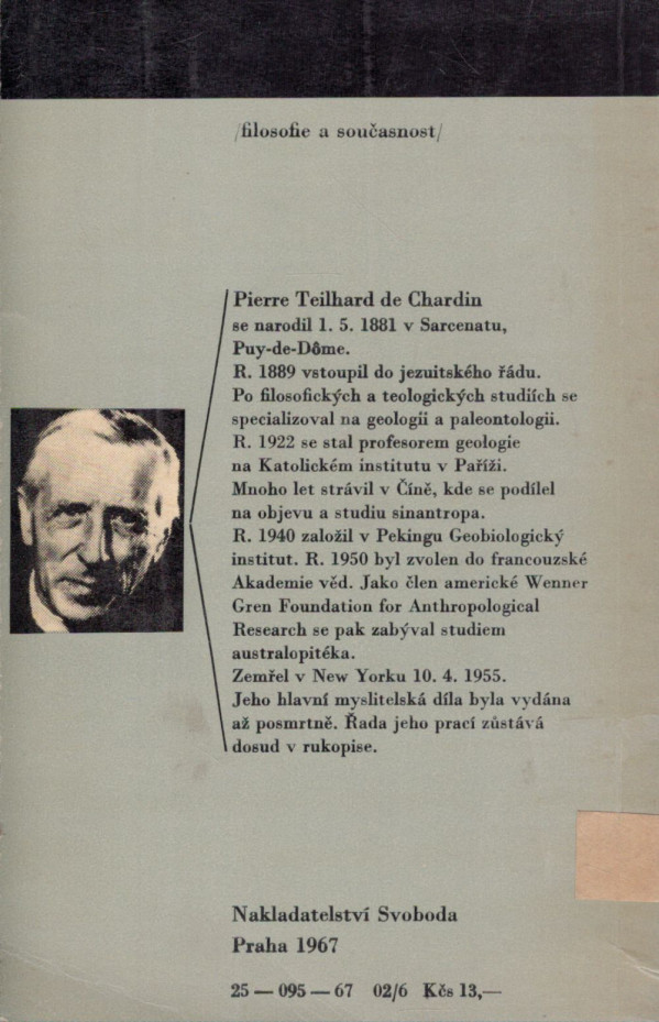 Pierre Teilhard de Chardin: MÍSTO ČLOVĚKA V PŘÍRODĚ