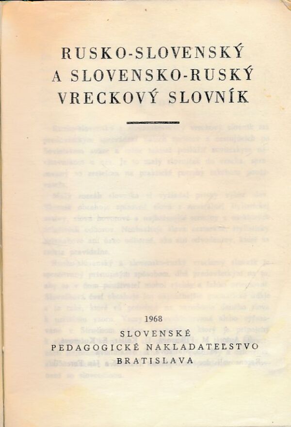 RUSKO-SLOVENSKÝ SLOVENSKO-RUSKÝ VRECKOVÝ SLOVNÍK