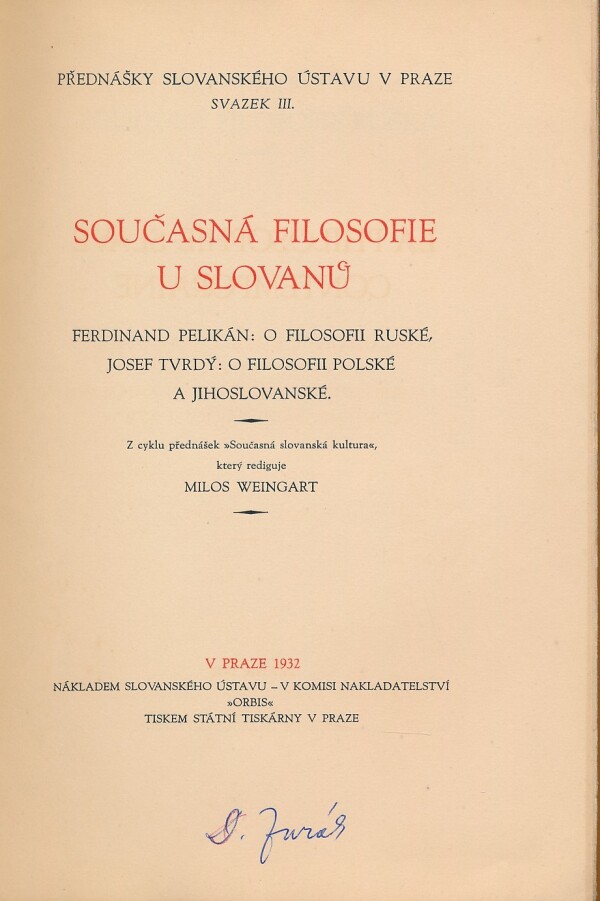 Ferdinand Pelikán, Josef Tvrdý: SOUČASNÁ FILOSOFIE U SLOVANŮ