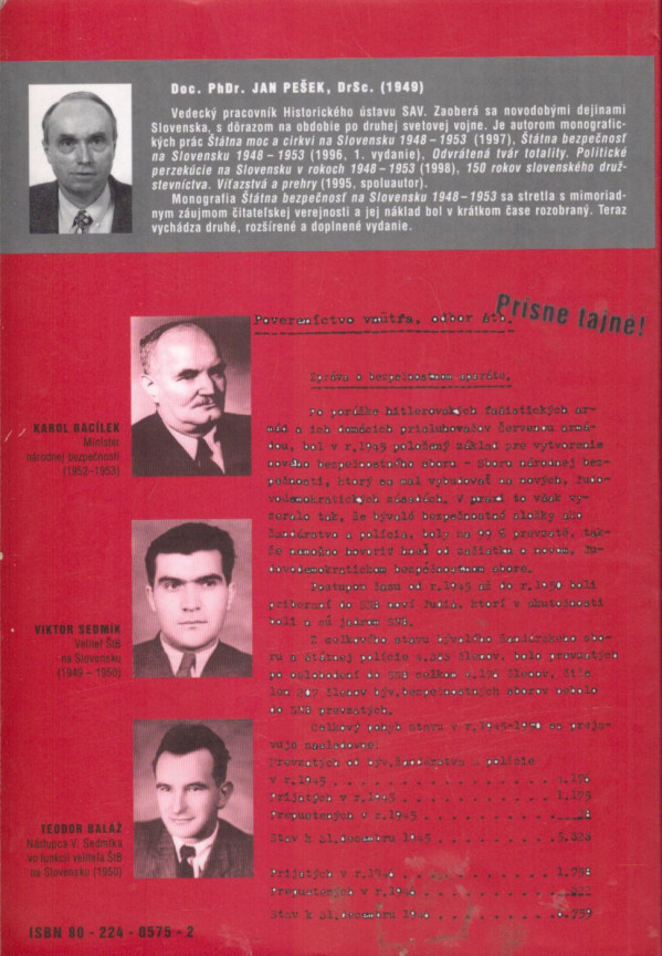 Ján Pešek: ŠTÁTNA BEZPEČNOSŤ NA SLOVENSKU 1948-1953