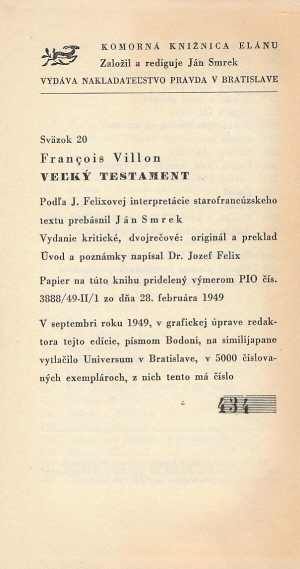 Francois Villon: VEĽKÝ TESTAMENT