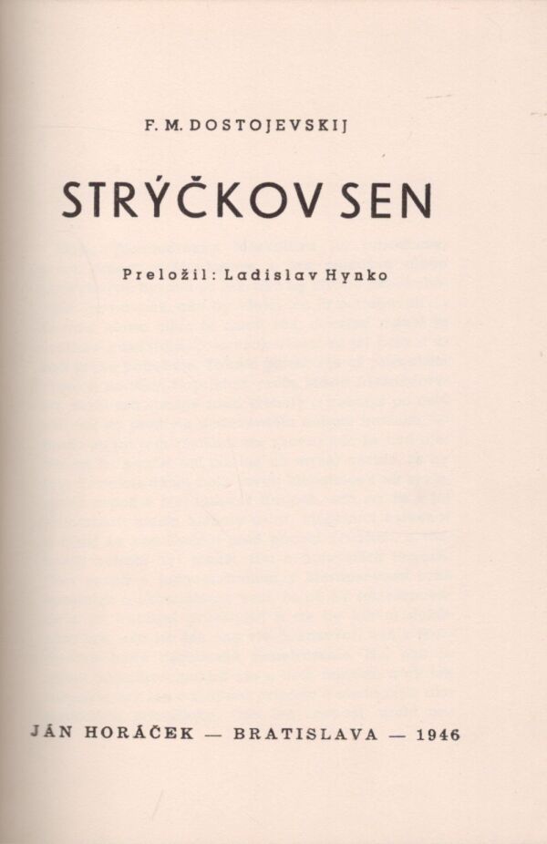 F.M. Dostojevskij: STRÝČKOV SEN