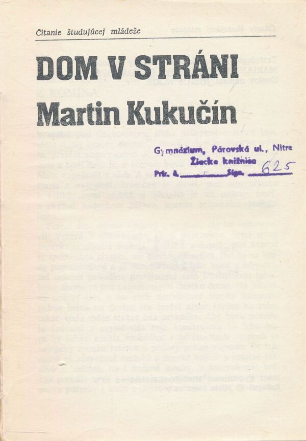 Martin Kukučín: Dom v stráni