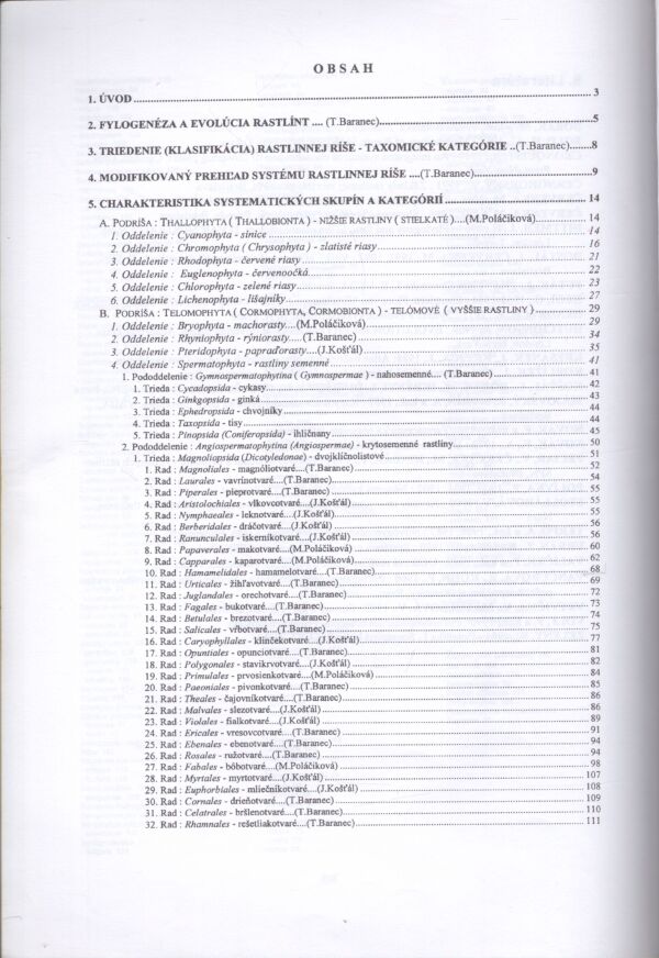 T. Baranec, M. Poláčiková, J. Košťál: SYSTEMATICKÁ BOTANIKA