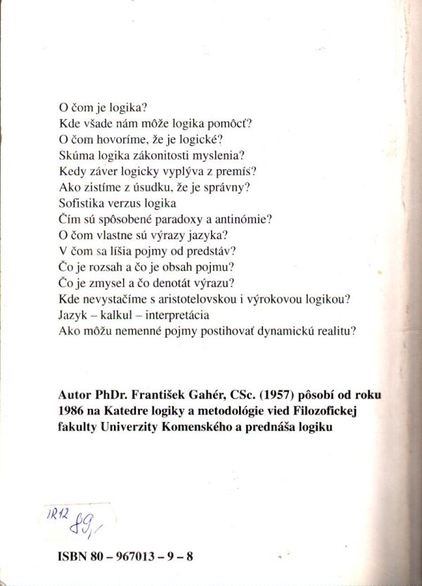 František Gahér: LOGIKA PRE KAŽDÉHO