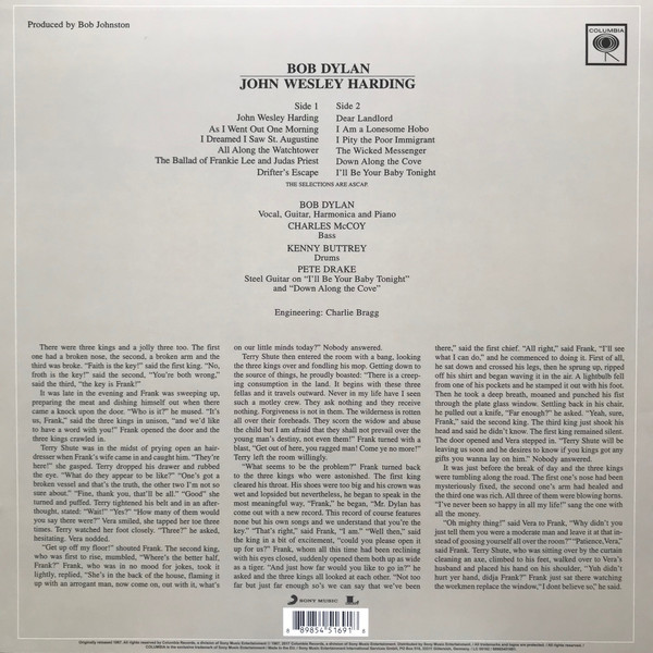 Bob Dylan: JOHN WESLEY HARDING - LP