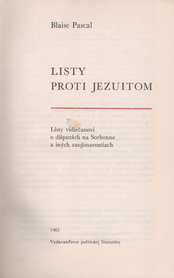 Blaise Pascal: LISTY PROTI JEZUITOM