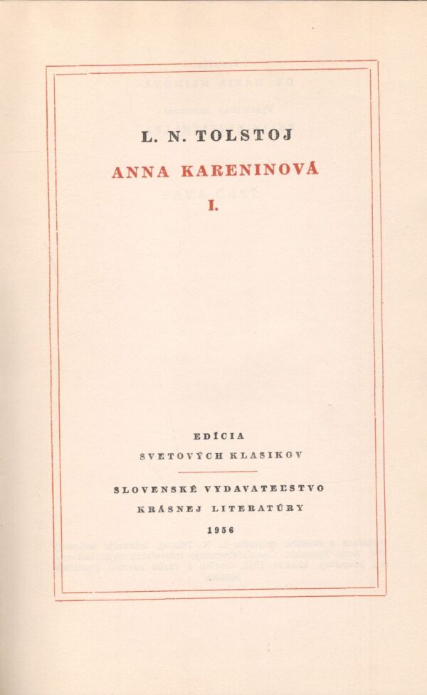 L. N. Tolstoj: ANNA KARENINOVÁ I, II