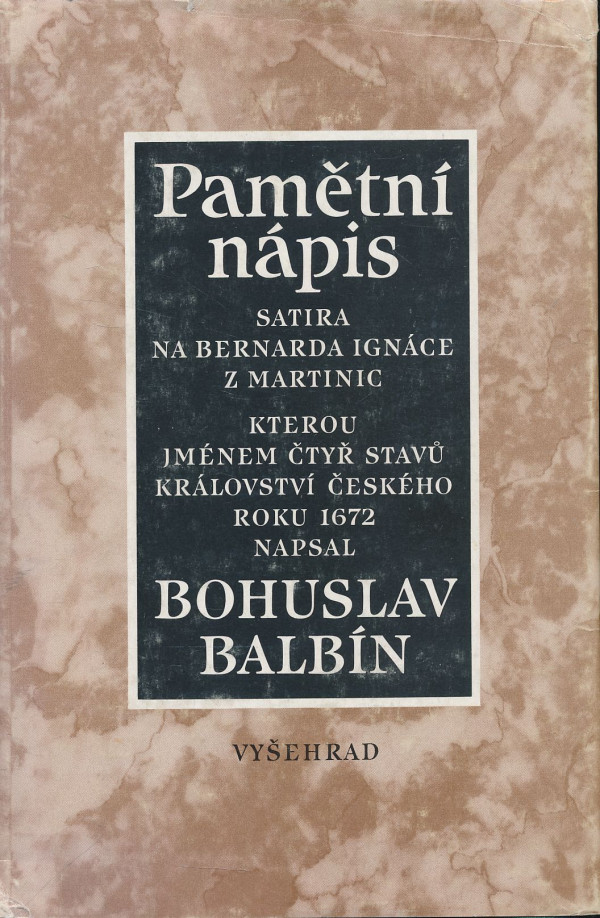 Bohuslav Balbín: Pamětní nápis