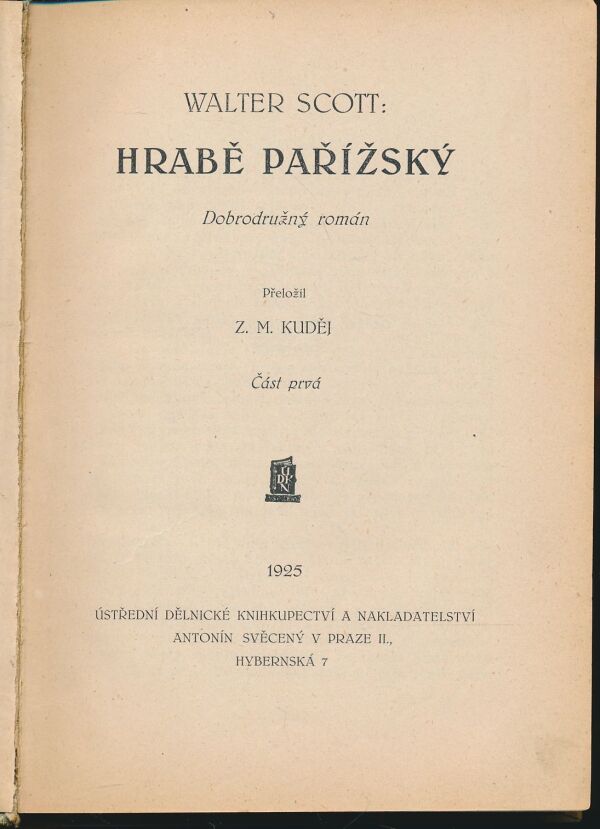 Walter Scott: Hrabě Pařížsky I., II.