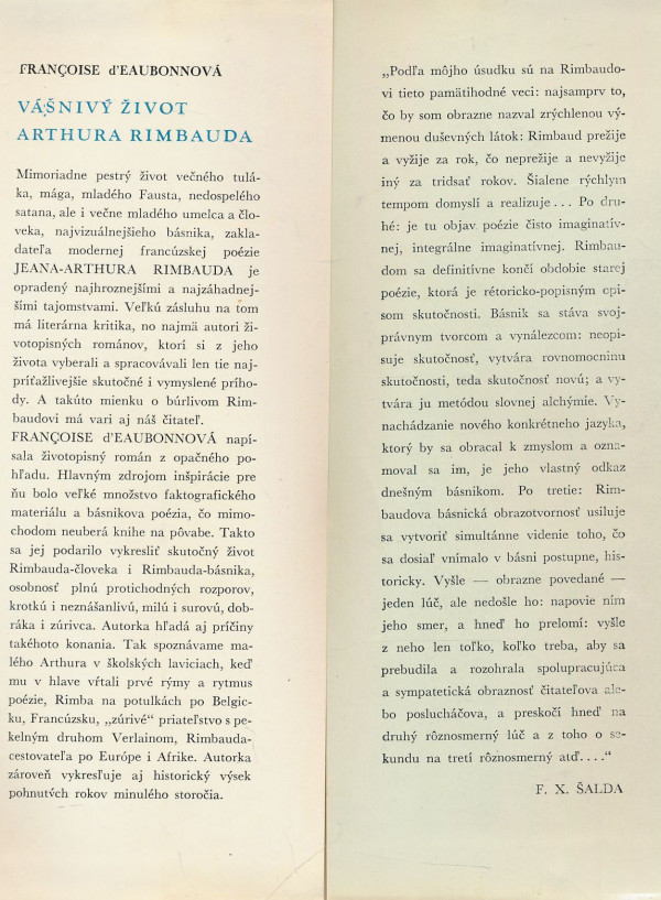 Francoise d'Eaubonnová: Vášnivý život Arthura Rimbauda