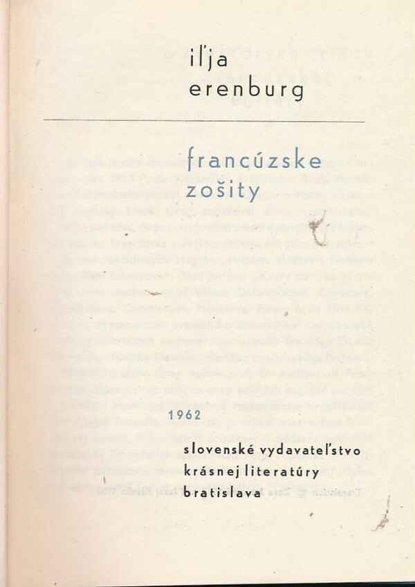 Iľja Erenburg: FRANCÚZSKE ZOŠITY