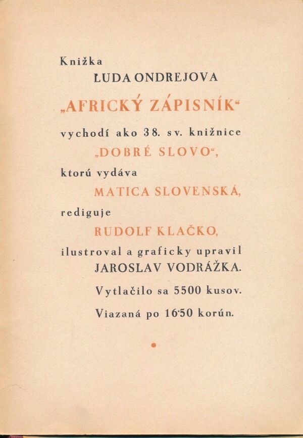 Ľudo Ondrejov: AFRICKÝ ZÁPISNÍK